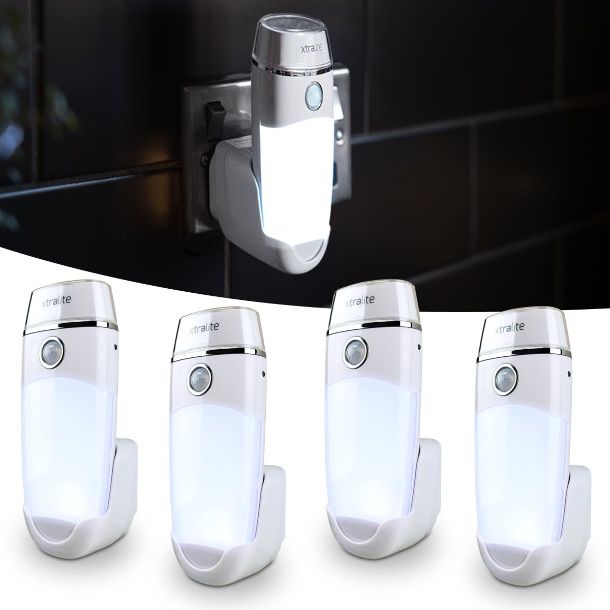 Xtralite NiteSafe Duo + Rechargeable Nightlight and Torch with 4 Function LED Night Light/Torch and Work Light - Four Pack