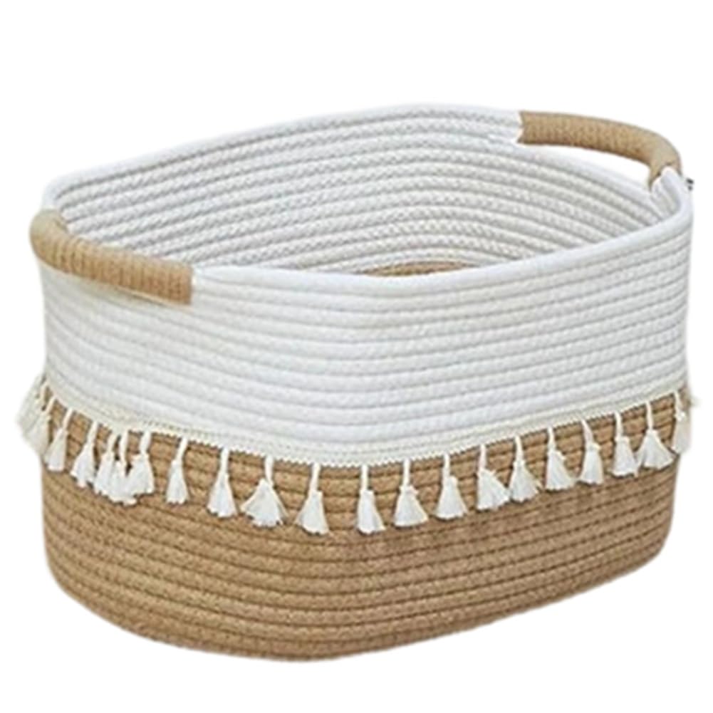 Hndhbfgrt Woven Cotton Rope Storage Basket Boho Style Clothes for Books Plants Treats Bin 38x26x22cm