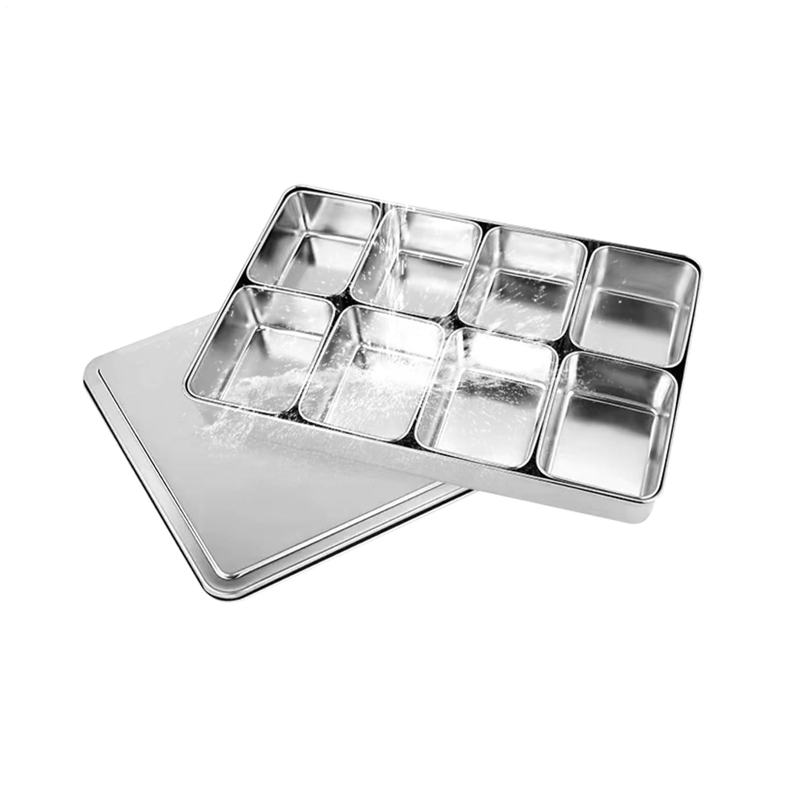 Gewürztablett aus Edelstahl, rechteckig, 44 cm, Aufbewahrungsbox mit | mehreren Fächern, mit 8 Fächern, 1700 g, Küchen-Organizer für Essig, Salz, Chilipulver