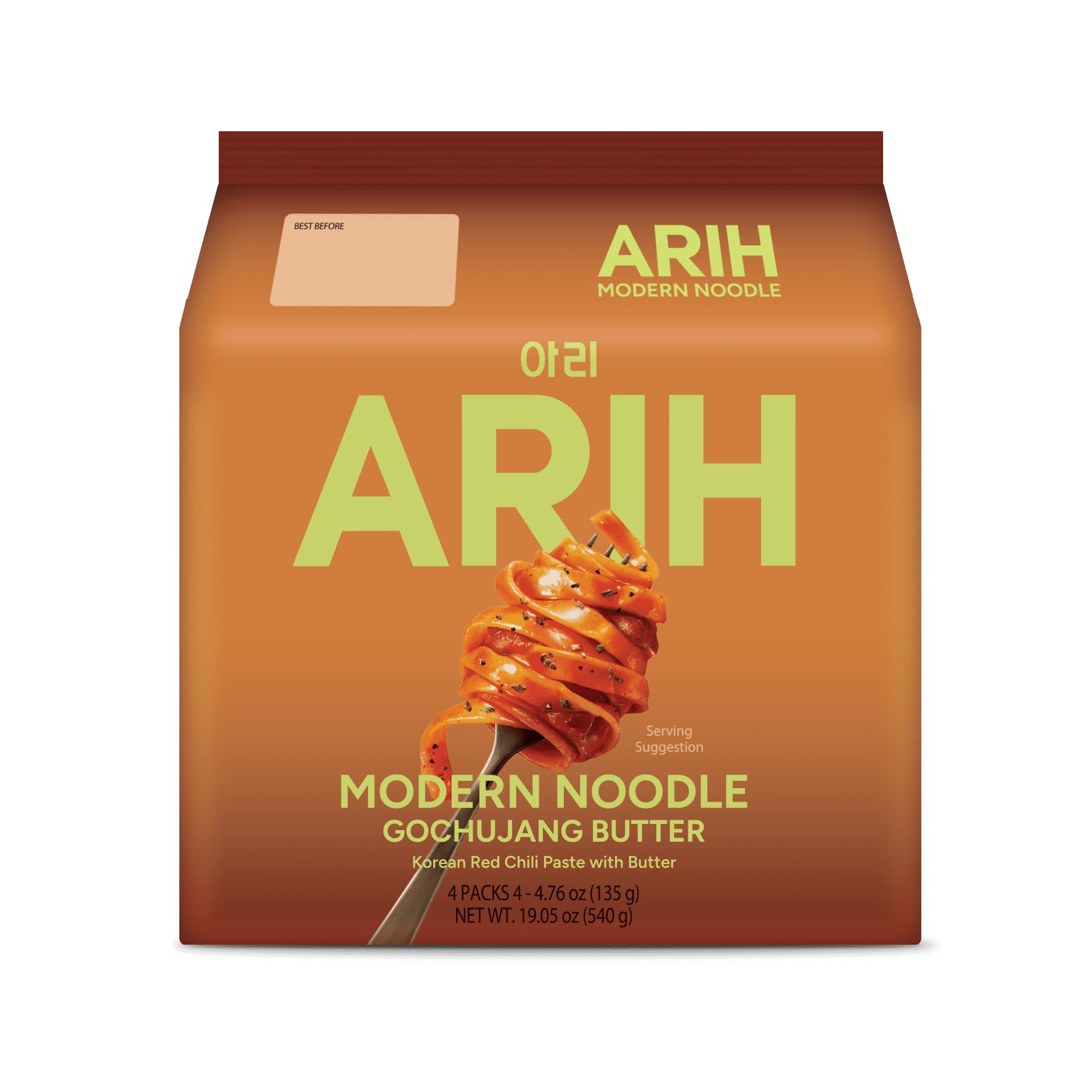 ARIH Modern Noodles, Western-Korean Fusion Soup-Less Noodles, 4 Pack (Gochujang Butter)