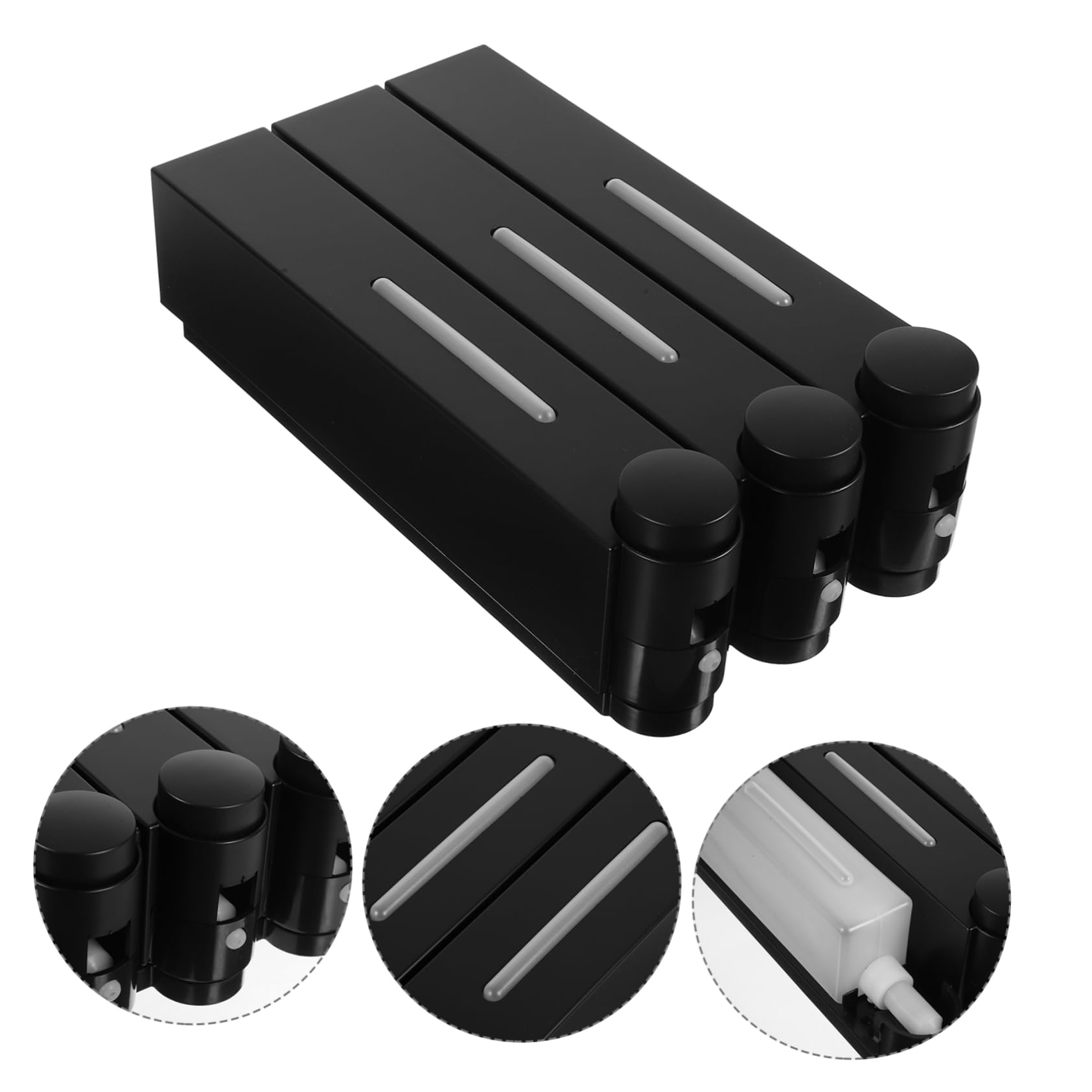 Dispenser da Muro per Doccia a 3 Scomparti in Abs e Pvc Nero, Design a Tenuta Stagna, Pratico per Shampoo, Balsamo e Detergente Liquido, per Bagno