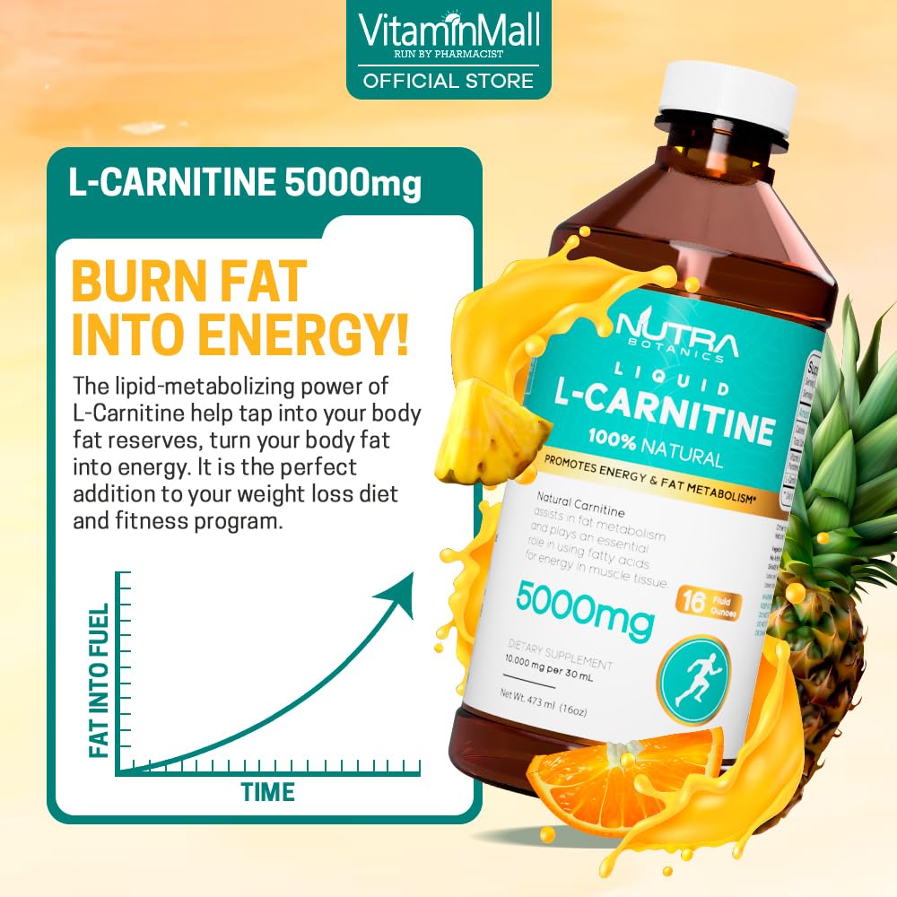 nutra botanics l carnitine Nutra Botanics L-Carnitine 5000mg Liquid Fat Burner - 473ml - Orange Flavor - Burn Fat, Build Muscle, Rid Belly Fat