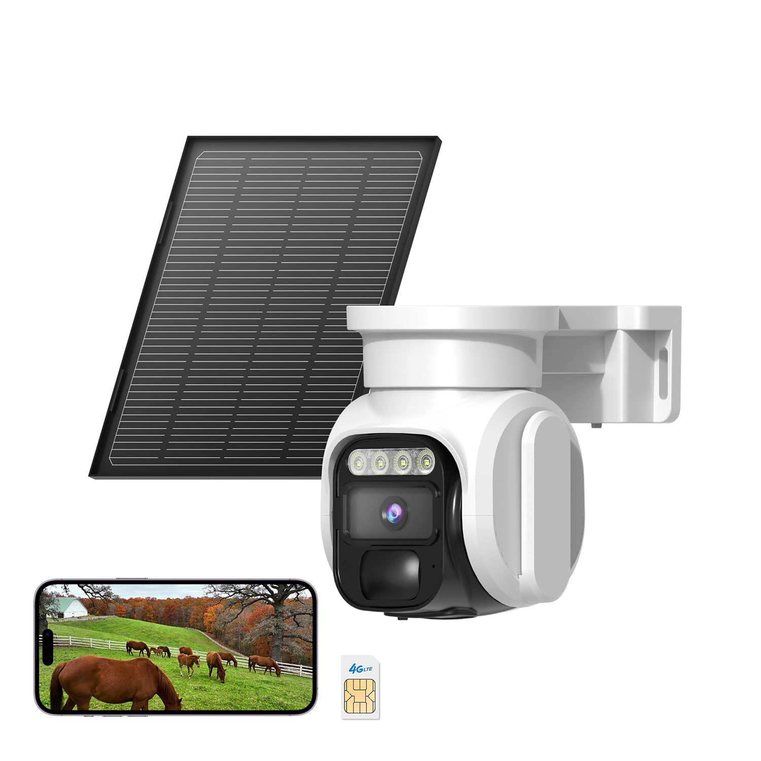 runofast 4G LTE Cellular Security Camera,No WiFi Solar Wireless Camera Outdoor Built in SIM Card & Subscription Monthly Fee, Remote Control, Pan Tilt,
