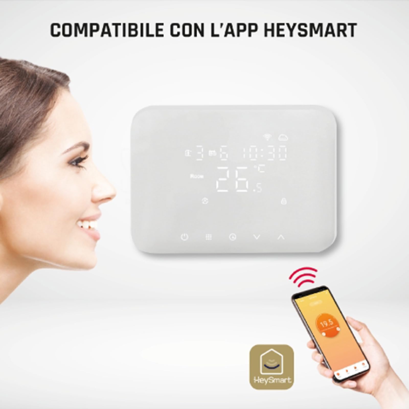 HEYTHERMO+ - CRONOTERMOSTATO WI-FI SOFT TOUCH 230V BIANCO - ideale per scatola 503