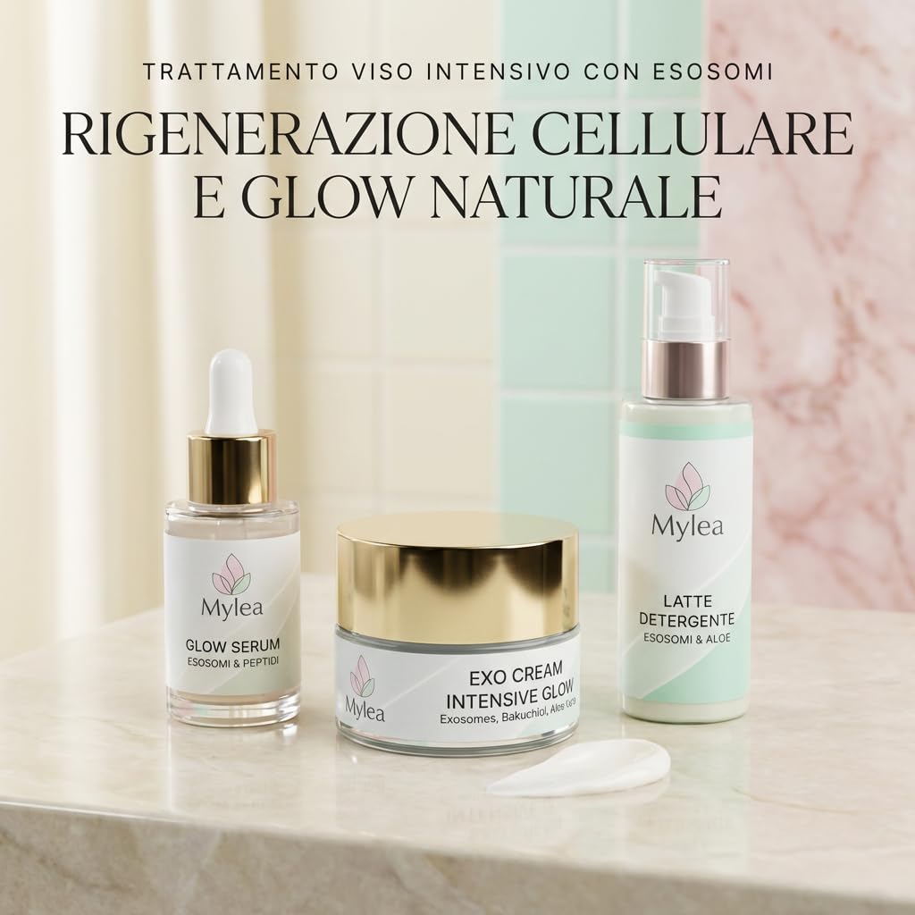 Mylea ExoCream Crema Viso Antirughe Esosomi e Bakuchiol anti age 50ml | Crema idratante antimacchie, texture ricca, riduce rughe e discromie, pelle luminosa e compatta, made in Italy