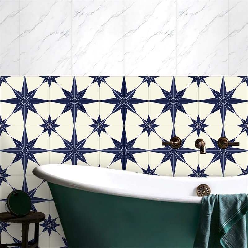 Tile Stickers Blue Star Stick On Tiles,Self Adhesive Wall Tiles for Kitchen Bathroom,Vinyl Peel and Stick Wall Tiles,Stick On Wall Tiles Waterproof Oilproof 10 PC(10x10cm)
