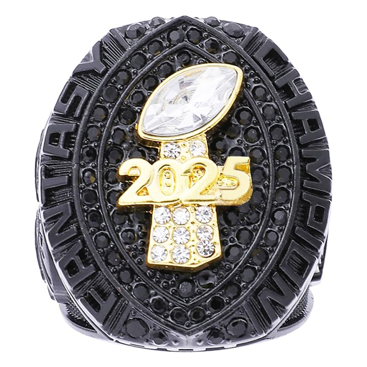 Image of 2025 Fantasy Football Championship Ring | Heavy FFL Champion Trophy Ring | Gold Silver Tone Plated Award Trophy for Fantasy Football League Winner