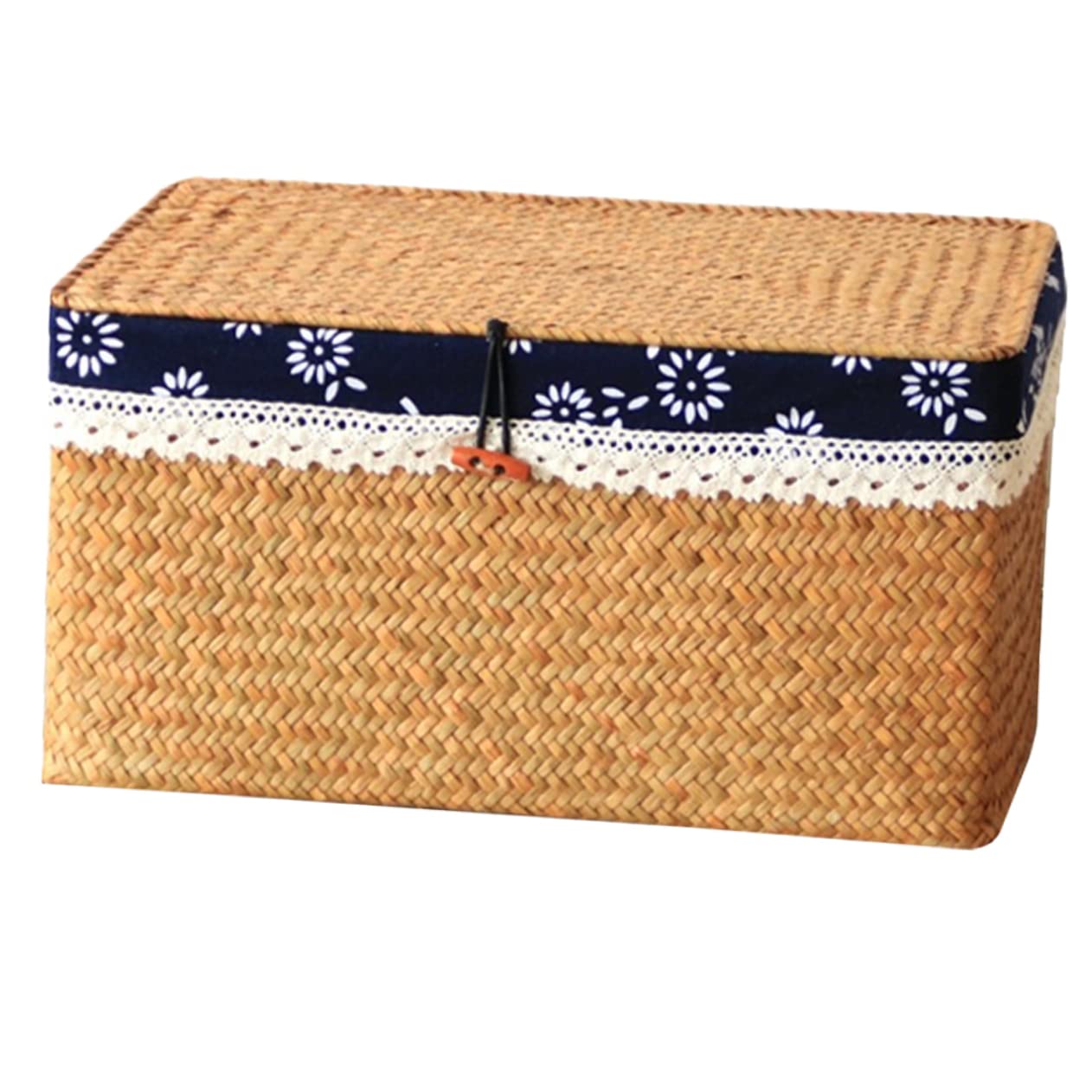 SOIMISS Caja de Almacenamiento Estilo Retro Tapa de Hierba Marina y Tela