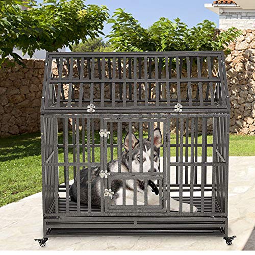 KELIXU 48" Heavy Duty Dog Crate Large Dog cage Dog Kennels and Crates for Large Dogs Indoor Outdoor with Double Doors, Locks and Lockable Wheels, Black - Image 3