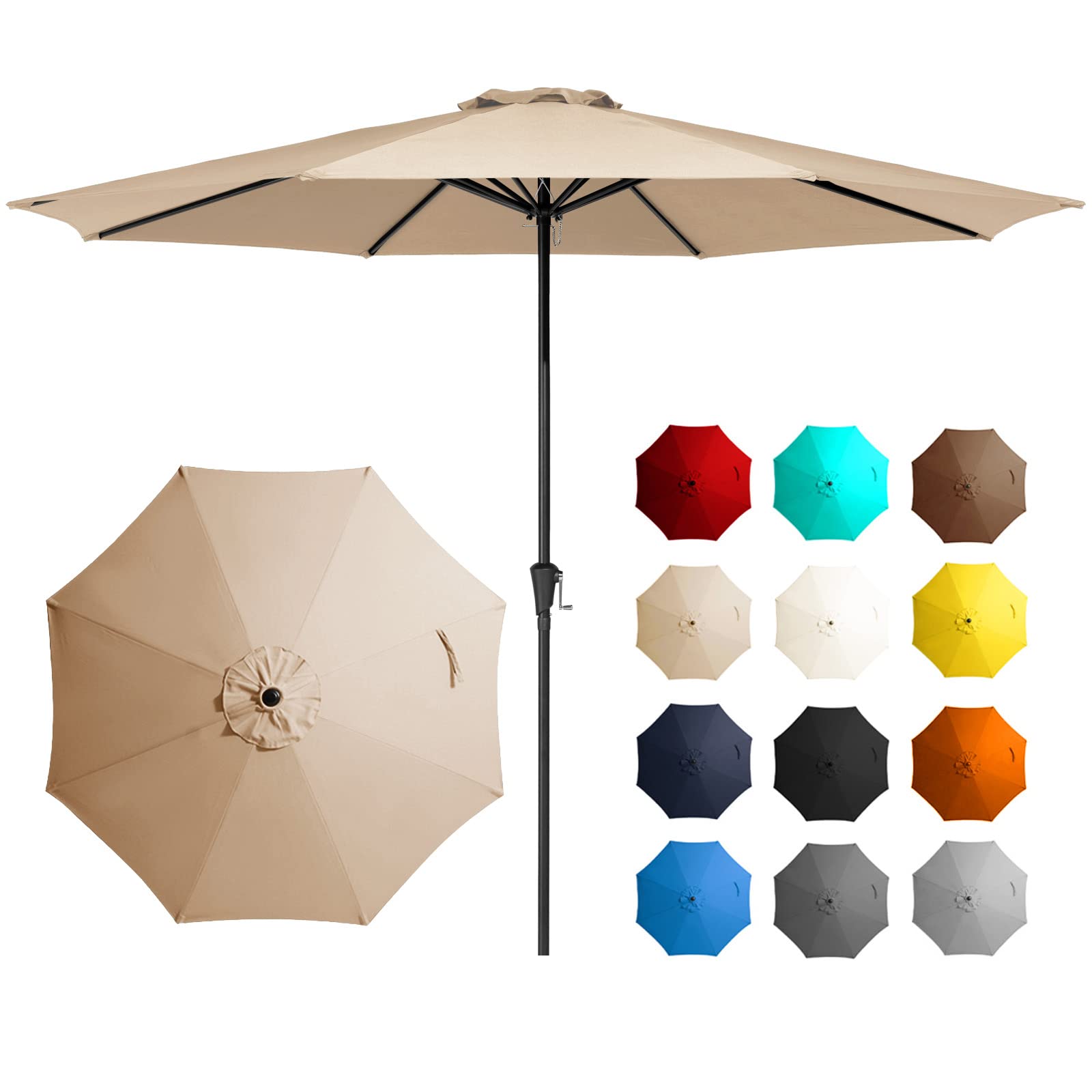 JEAREY 11FT Patio Umbrellas Outdoor Large Market Umbrella With Crank Lift System 8 Sturdy Ribs UV Protection Waterproof Sunproof, Beige