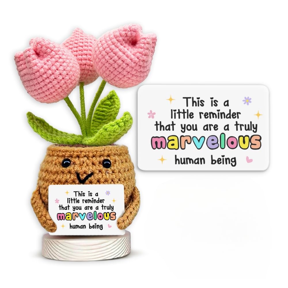 Handmade Positive Tulip Crochet, Valentines Day Gifts This is A Little Reminder Inspirational Positive Gift for Women Teacher Mom Friend Coworker Thank You Appreciation Knitted Decor (IMPORTANT) โ image 1