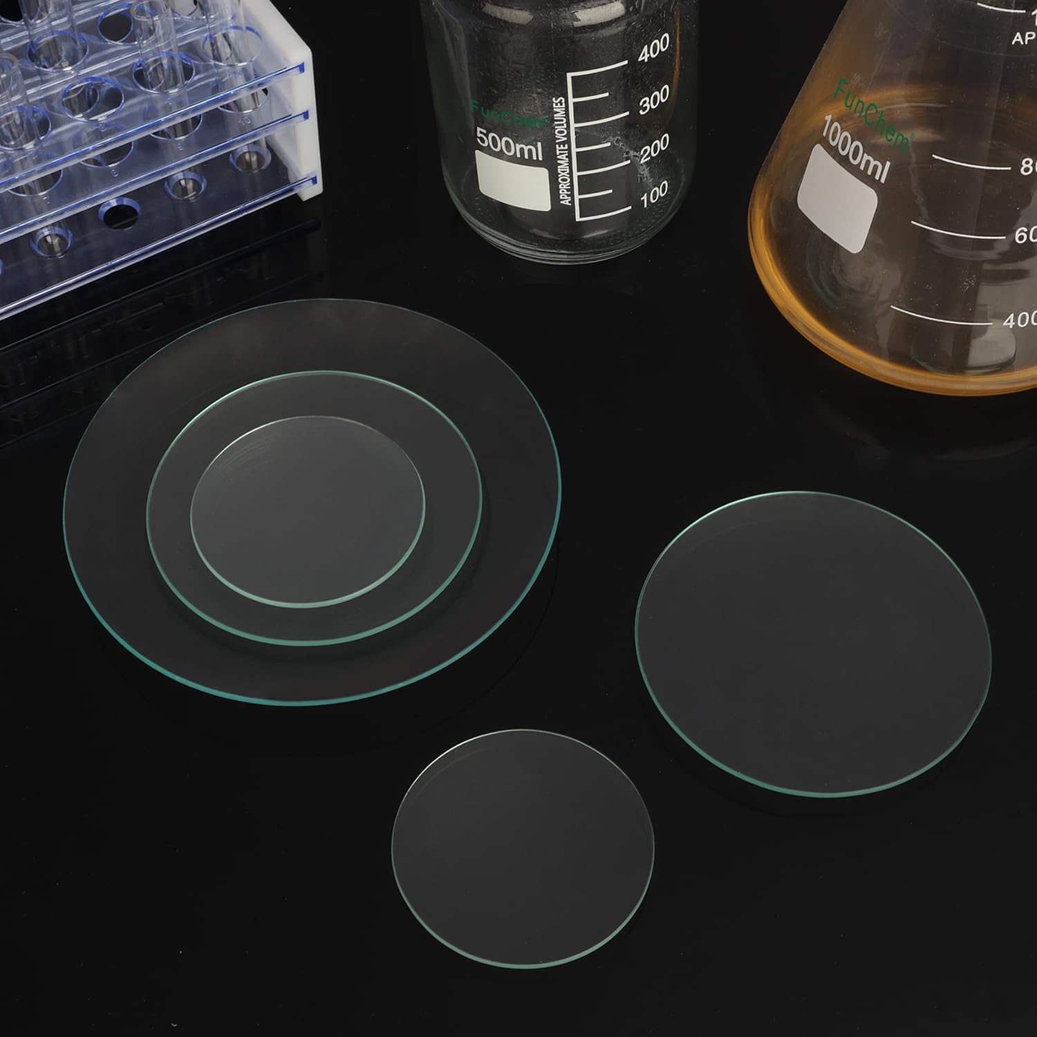 FunChem Vetrini da Orologio per Laboratorio 70 mm O.D., Coperture per Becher in Vetro Curvo con Superficie Liscia e Trasparente, Ideali per Pesatura e Copertura in Uso di Laboratorio, 10 Pz