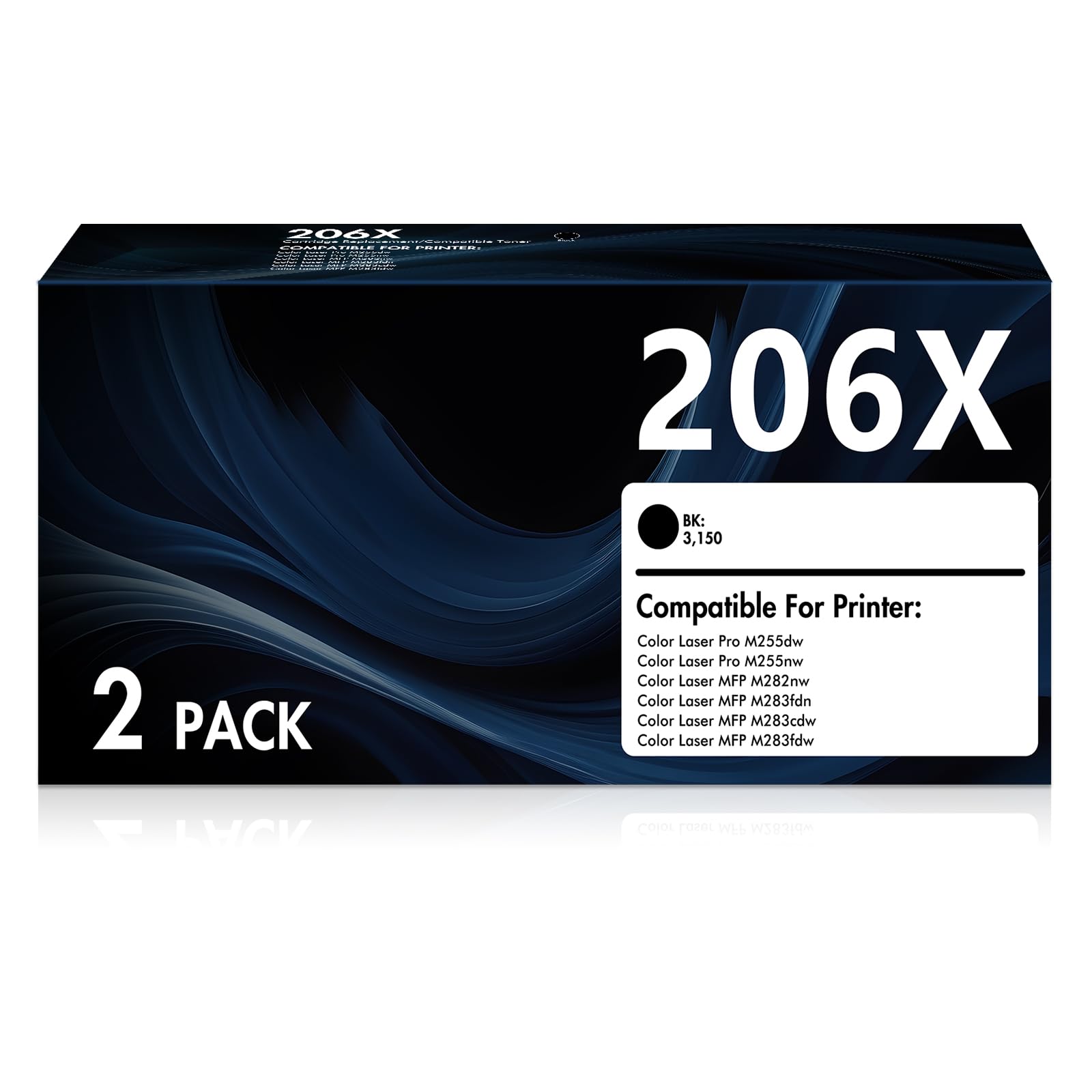 206X High Yield Toner Cartridge 2 Pack (with Chip) Compatible Replacement for HP 206X 206A W2110X 206 Toner for Color Pro MFP M283fdw M255dw M283fdn M283cdw M255nw M282nw Printer