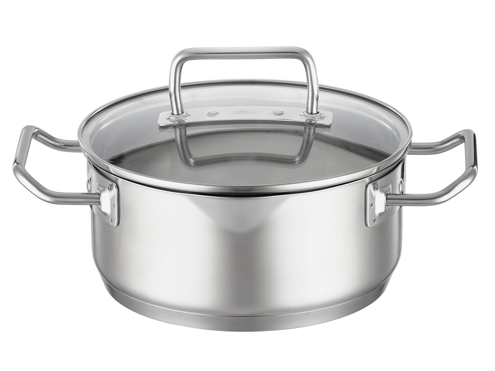 RÖSLE EXPERTISO Bratentopf, Hochwertiger Universaltopf aus Edelstahl 18/10, Glasdeckel, Innenskalierung, induktionsgeeignet, spülmaschinengeeignet, 20 cm, Silberfarben