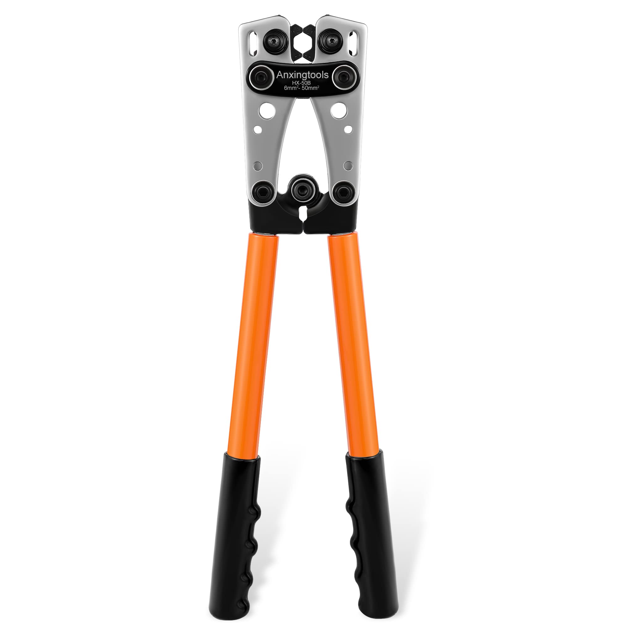 Battery Cable Crimping Tool for 6/10/16/25/35/50 mm² Battery Copper Ring Terminals,Copper Lugs, Heavy Duty Crimper for Wire Lugs (HX50B Single Crimper)