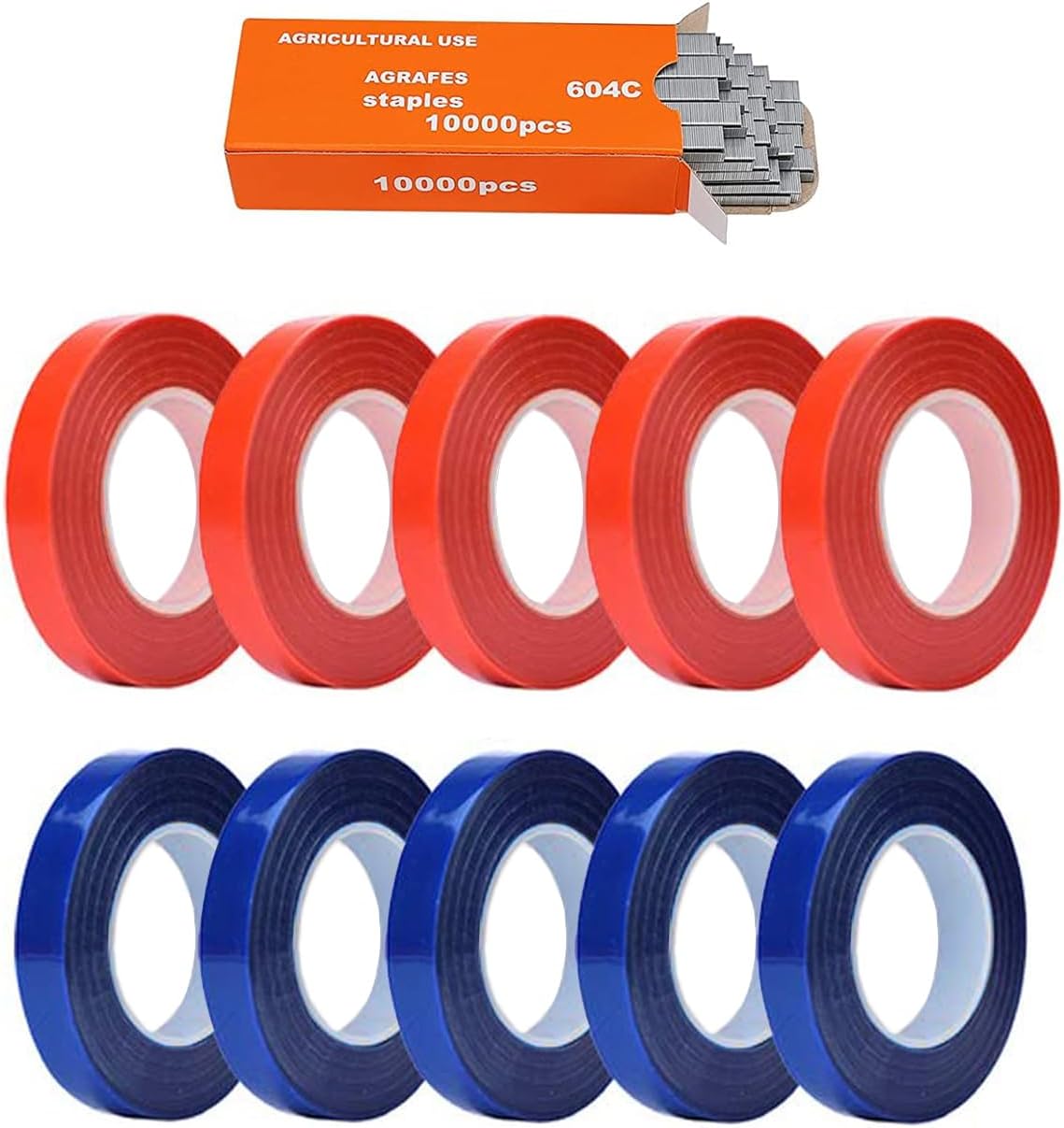 Plant Tying Machine, Lightweight Vine Tying Tape Machine Tool with 10000 Staples and 10 Rolls Tape for Tomatoes, Grapes and Vegetable Garden (Red)