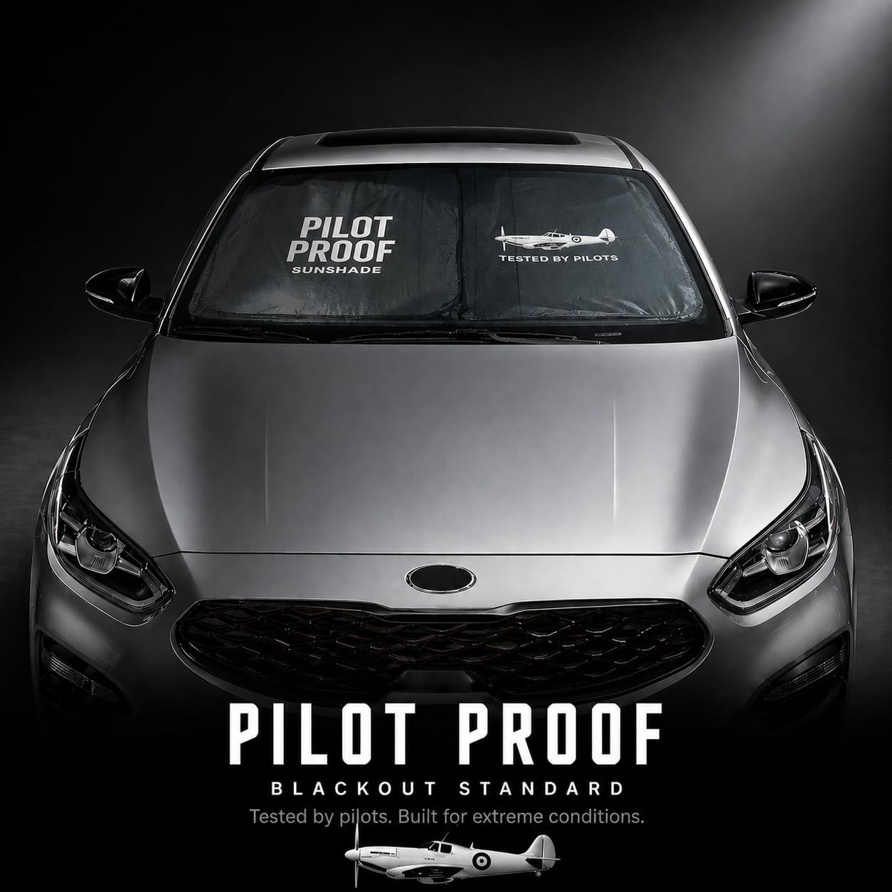Car Windshield Sun Shade – 2-Layer Blackout, Foldable Front Window Cover, Blocks Light & Heat, Designed by Pilots – Small (49" x 25.6")
