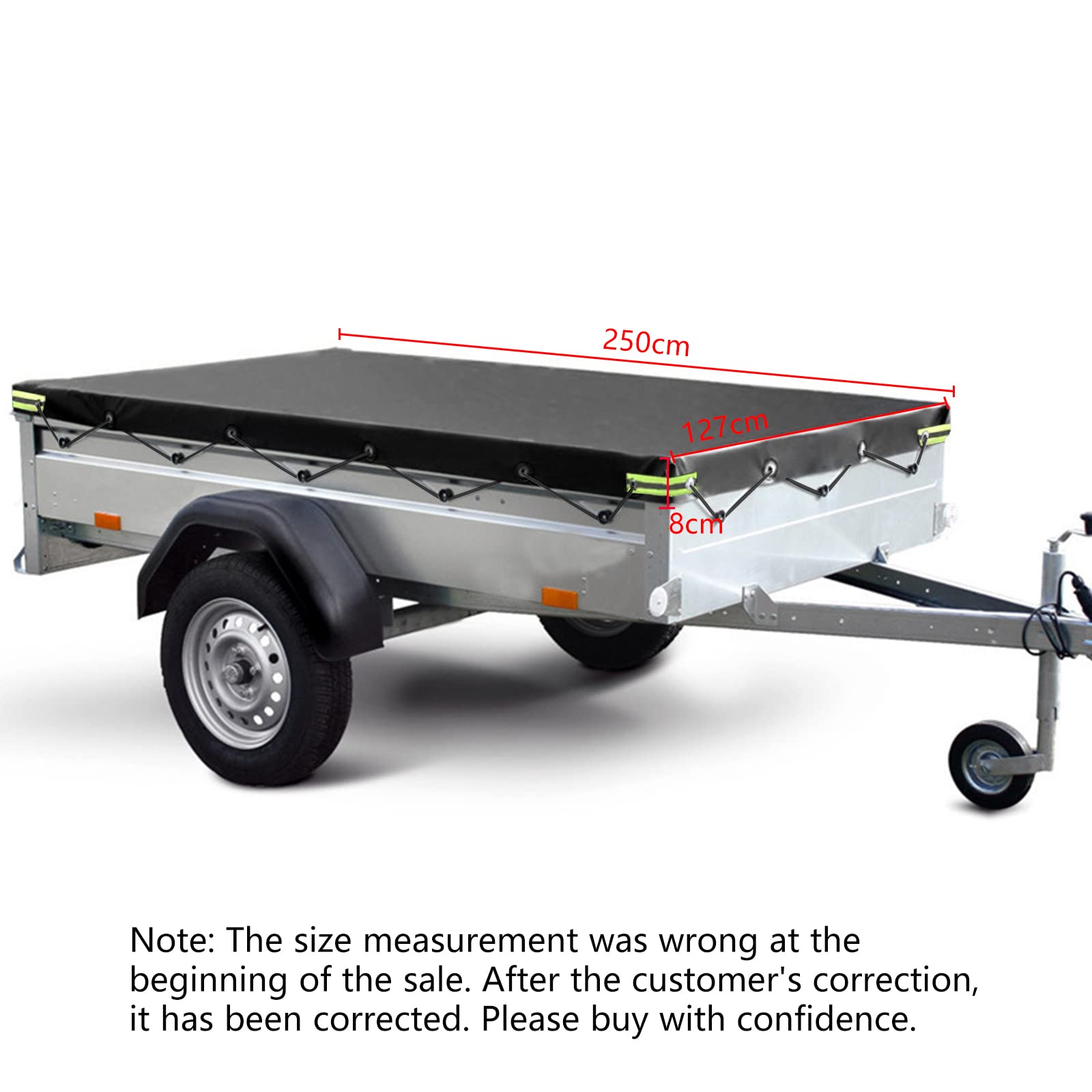 Voiture Bâche de Remorque Étanche avec Corde en Caoutchouc Accessoires de Remorque 250 x 130 x 8 cm pour de Nombreuses remorques de 500 kg et 750 kg