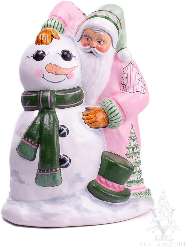 Vaillancourt Folk Art Santa Building Snowman
