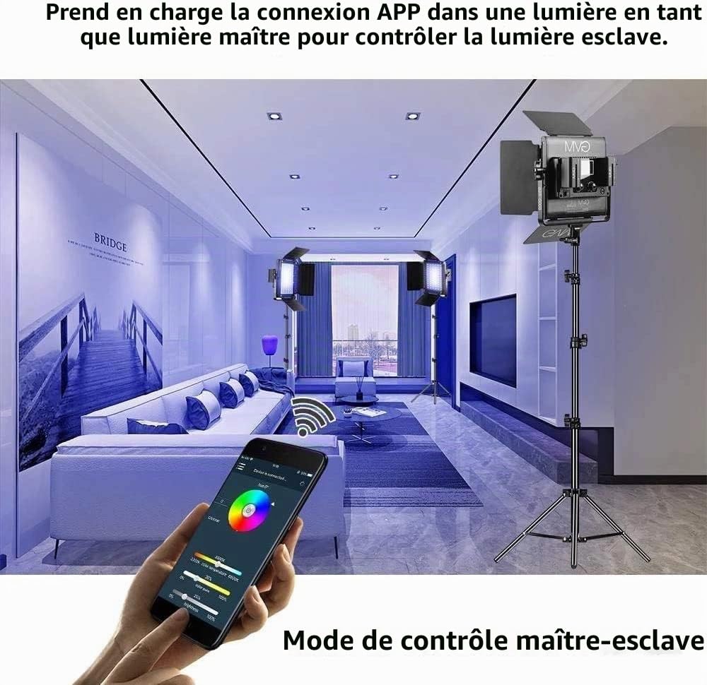 GVM LED Video Light avec Trépied, 800D RGB Studio Light APP Control, Kit de Lumières de Film pour Youtube et Photographie - 3 Packs Panel avec 8 Effets Lumineux