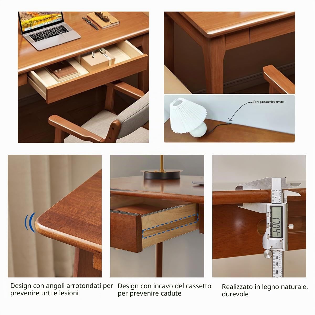 Scrivania moderna in legno massello di metà secolo, tavolo da studio con cassetto portaoggetti, per casa e ufficio compatto (100 cm)