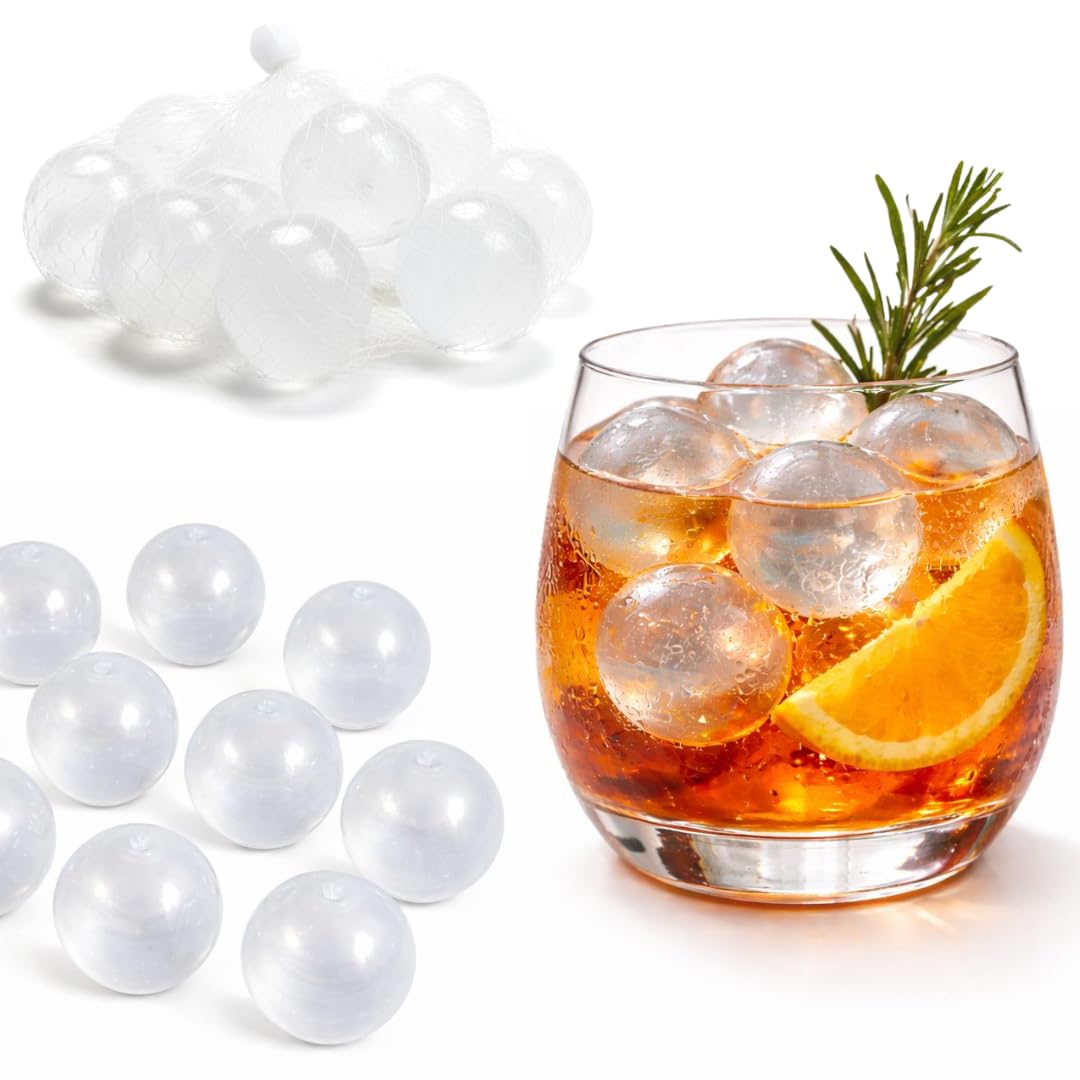 Cubetti di Ghiaccio 10pz Riutilizzabili Per Rinfrescare Bevande o Cibo - Trasparenti o Colorati - Per Bevande, Feste, Portamerenda, Gita, Mare,Piscina (PALLINE TRASPARENTI) - 1