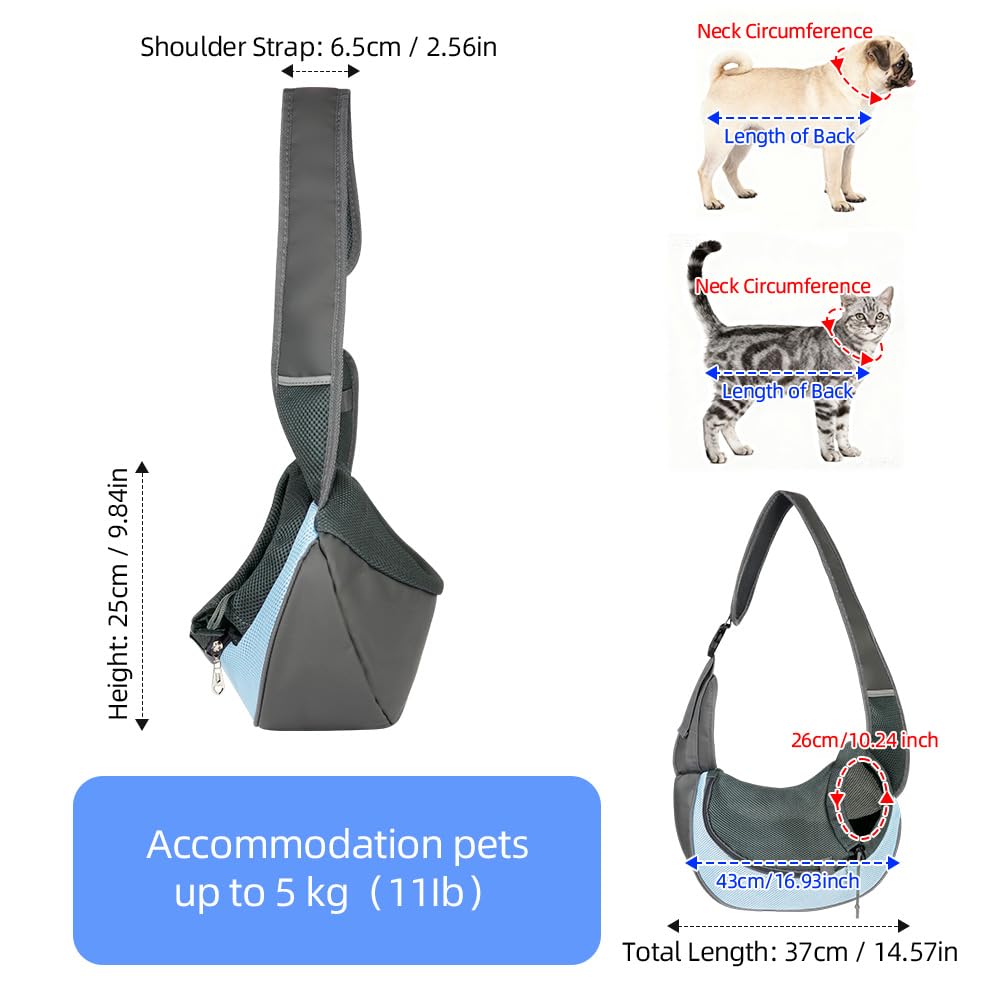 AUYAO Dog Carrier Bag Cat Sling Pet Bag Hands-Free Dog Carry Sling Puppy Rucksack with Widen Shoulder Strap Crossbody Satchel Cat Purse for Outdoor Walking Travel & Shopping(Sky Blue) - Image 2