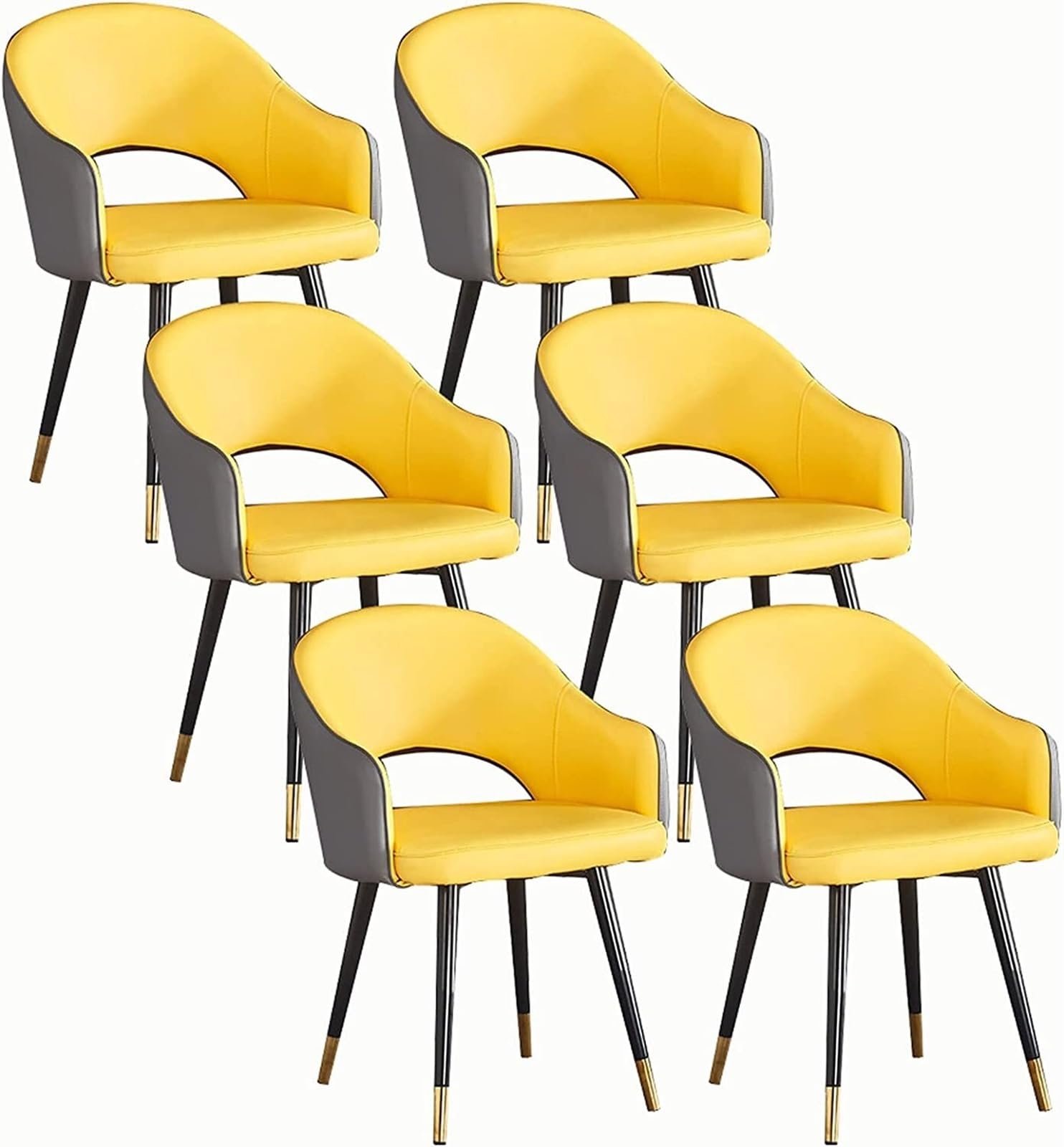SJIALEN Office Lounge Chair Set of 6,Leisure Living Dining Room Accent Arm Water Proof Leather Side Chair with Carbon Steel Legs Dining Chairs Kitchen Chair ( Color : Gray+yellow , Size : 82*46*43cm )