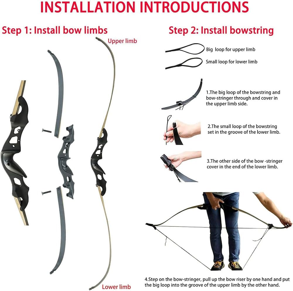 60 Inch Takedown Recurve Bow and Arrow Kit 20-55 Lbs Aluminum Alloy Riser Bow Outdoor Hunting Practice Shooting Competition Bow Right Hand