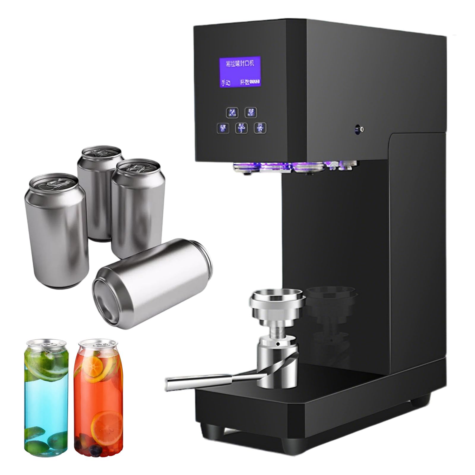 XUFWANYE Smart Can Sealer with LED Display, 370W Commercial Sealing Machine, 4-6 Sec Cycle, Adjustable Height 11.5-17cm, Built-in Smart Counter for Batch Sealing, Fits Aluminum & Plastic Cans Black