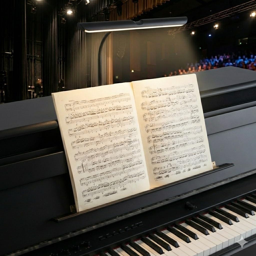 Infitronic - LED Klavierleuchte mit Touch-Dimmer & USB-Ladefunktion – Schwanenhalslampe für Klavier, Flügel & E-Piano – Warmweiß 3000K, Stufenlos Dimmbar, Inkl. 12V Netzteil, 295mm Breit – Schwarz
