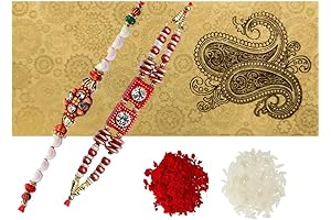 Purpledip Bhai Dooj Rakhi: Set of 2 with Roli Chawal and Tika