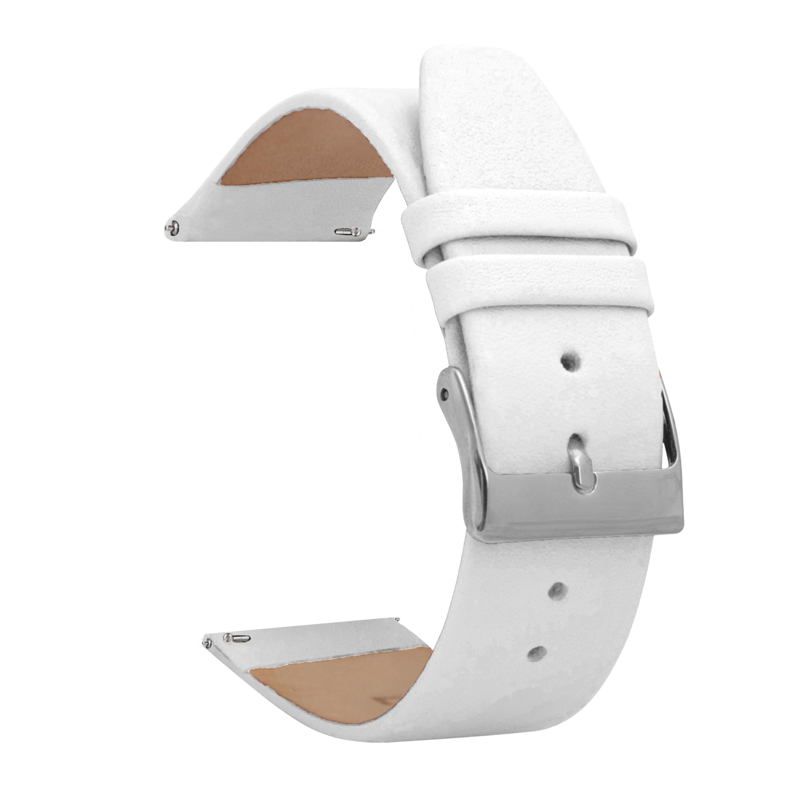 Bandini Quick Release Leather Watch Band - White - Classic - Slim Replacement Watch Strap for Classic and Smart Watch Bands - Silver Buckle - 16mm Watch Bands for Women