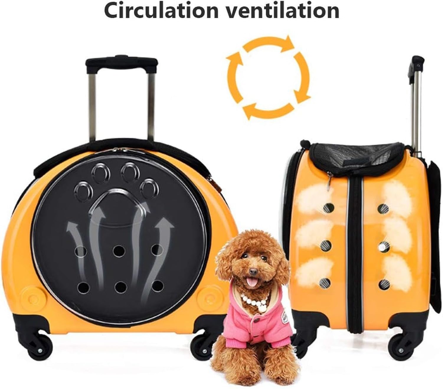 Transportín rodante con Ruedas para Mascotas, Mochila 2 en 1 para Perros y Gatos, Equipaje de Viaje con 4 Ruedas, Aprobado para vuelos, Uso Interior y Exterior, Silver