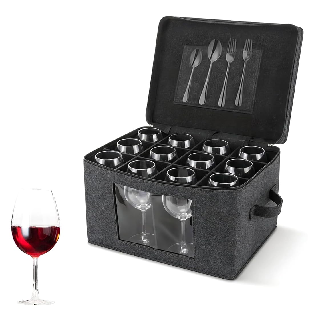 Scatola Porta Bicchieri da Vino con Coperchio, Contenitore Rigido per Bicchieri con 12 Divisori, Scatola per Imballaggio di Bicchieri.