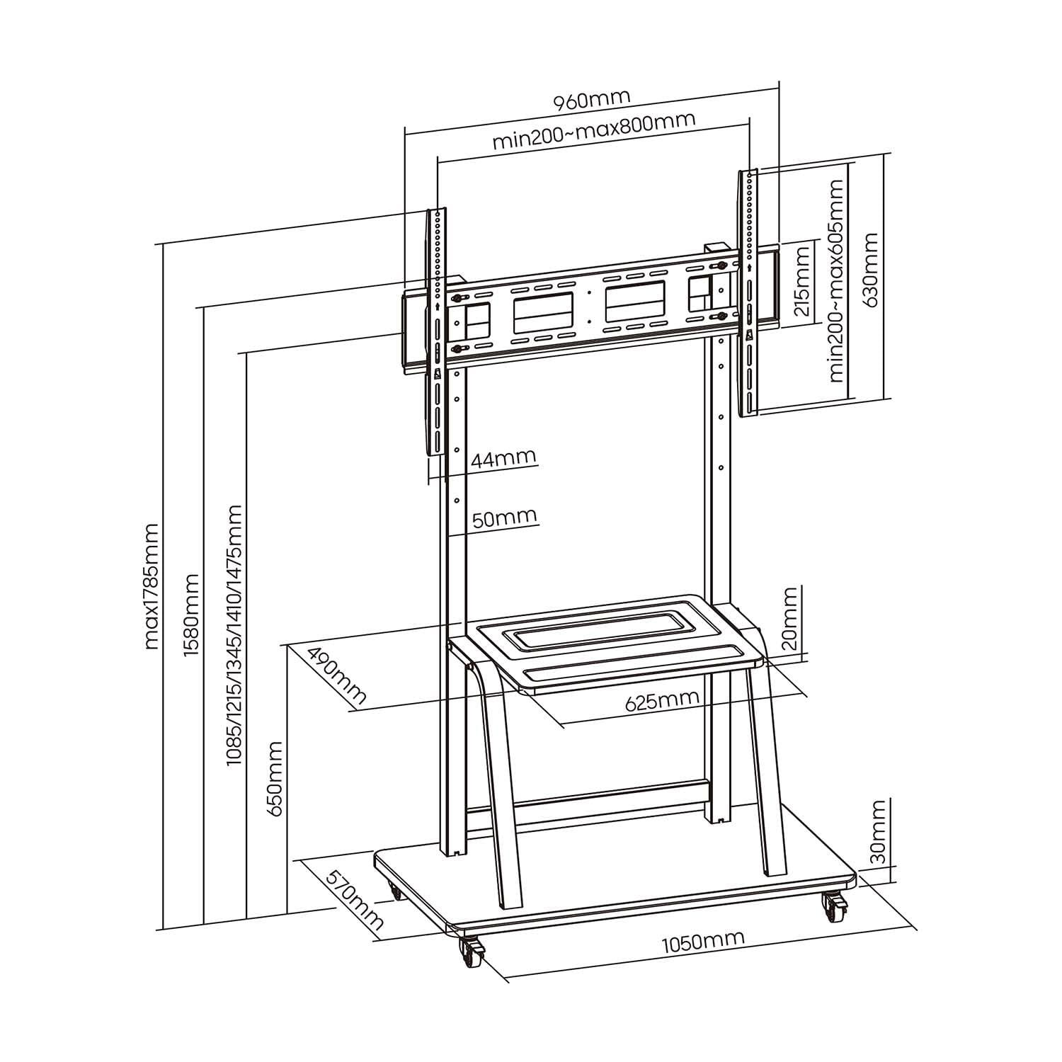 AISENS - FT100E-231 - Soporte de Suelo Eco con Rueda, Bandeja para DVD para Monitor/TV 150Kg de 37-100, Negro