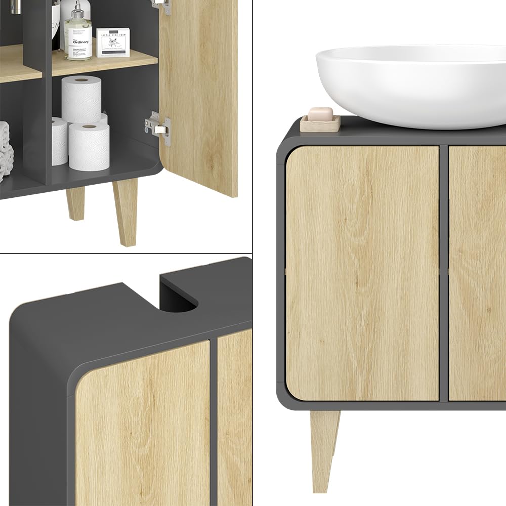 Vicco Mobiletto per lavabo Arla, Antracite/quercia, 60 x 61 cm