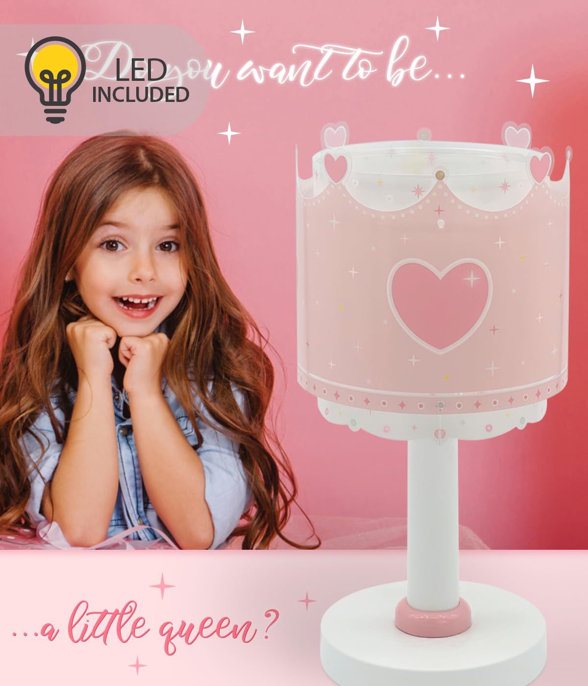 Dalber Lampada da tavolo o comodino per bambini Little Queen Regina Corona, 61101N, G4-4W LED - Lampadina inclusa