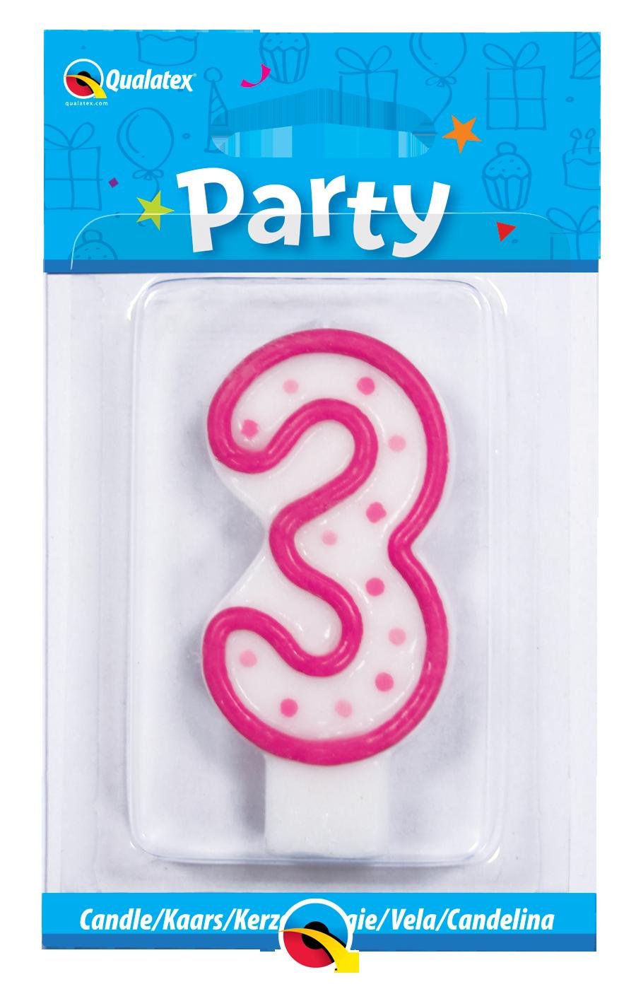 Candle Age 3, 3rd Birthday Candle, Birthday Cake Candle Age 3 Third Birthday, 26195, Pink