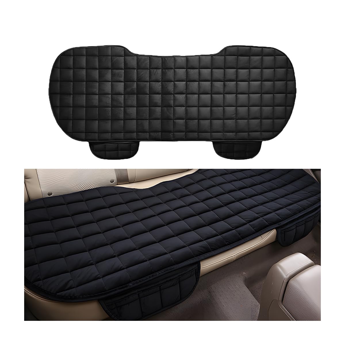 JNNJ Universel De Voiture Banquette Arrière Protection, Coussin Voitures pour Protection Siege Autos, Tapis De Voiture Siège Arrières Couverture en Peluche, Accessoires Automobiles(Noir)