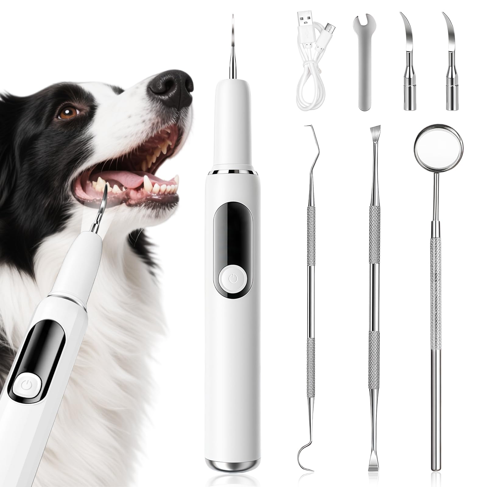 Recargable Cepillo de Dientes Perro Ultrasónico, Limpieza de Sarro Dental para Perros Ultrasónico con 3 Cabezales de Cepillo, 5 Modos de Limpieza con Luz LED, Elimina la Placa Dental de Perro