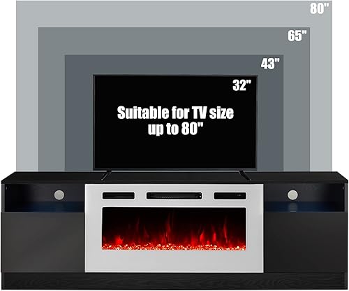Miniatura 53 de Amerlife Soporte de TV con chimenea eléctrica de 36 pulgadas, centro de entretenimiento con luz LED, soporte de entretenimiento con textura de Negro