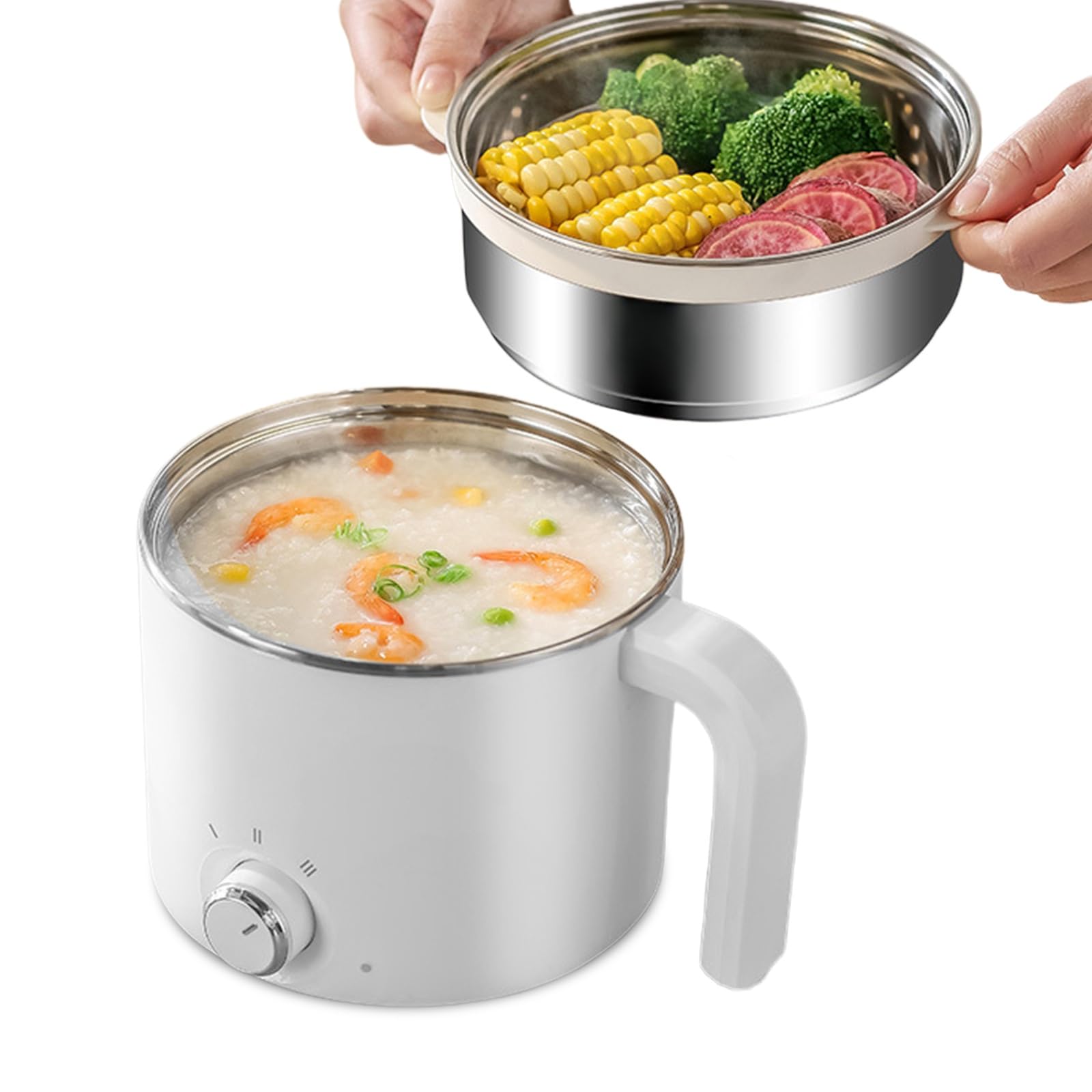 Derretidor de cera de una pieza, olla eléctrica pequeña, 1,7 l, 300 W/600 W, olla eléctrica para sopa, pasta, avena, albóndigas, con doble barra