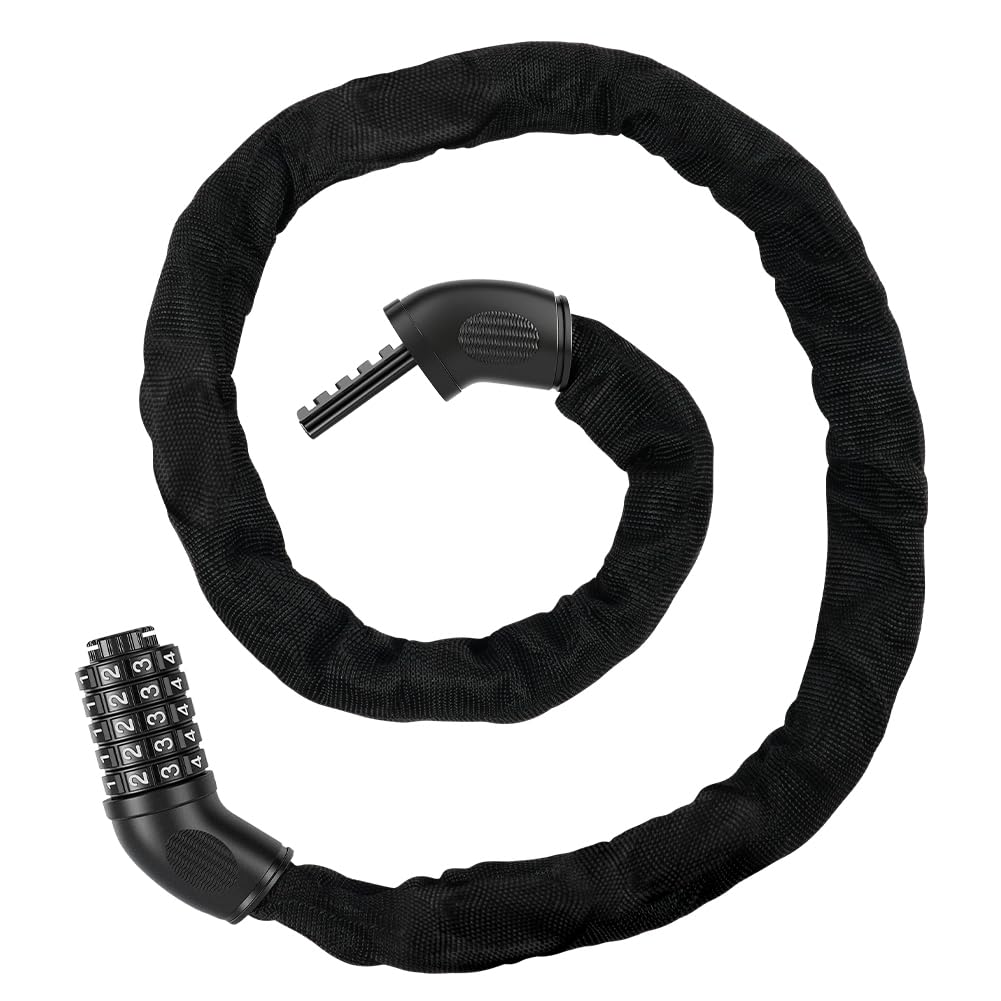 Ainiv Bike Chain Lock, High Security Bicycle Chain Lock, 5-Digit Resettable Combination Anti-Theft Cycle Locks for Bicycle, Motorbike, Scooter, Fence, Gate, 80cm, Black