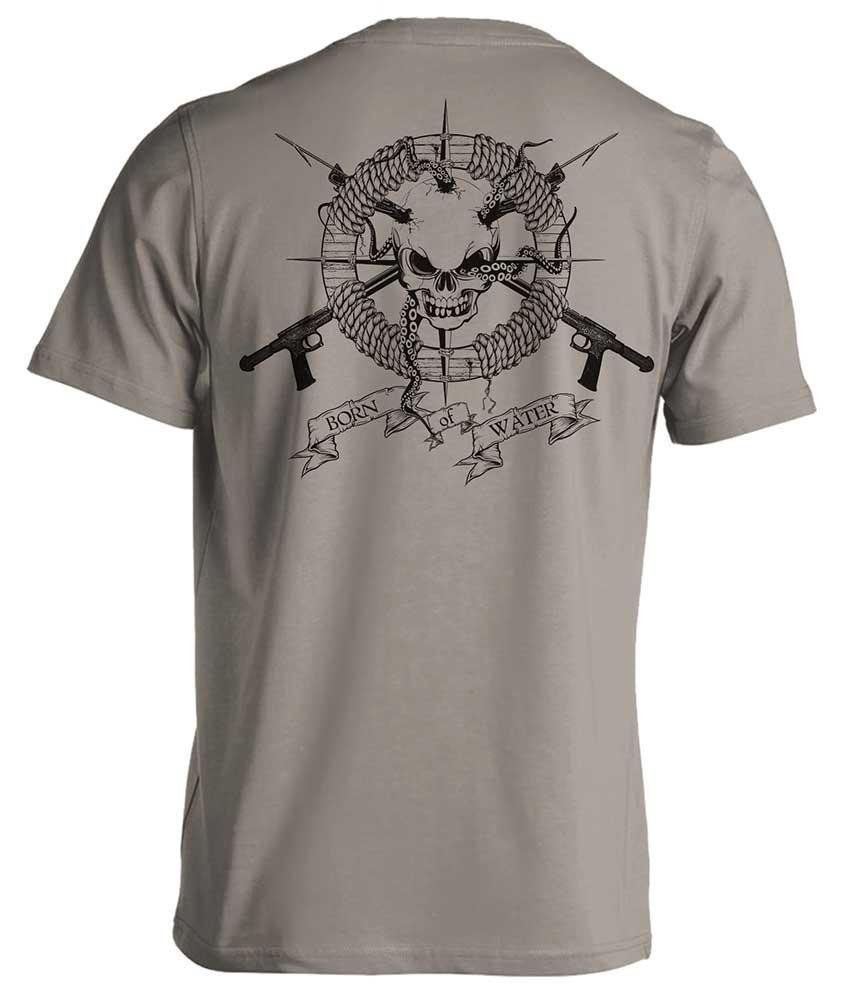 Born of WaterSkull and Speargun Spearfishing T-Shirt: Mens Short Sleeve for Fishing, Scuba Diving, Boating, and Beach