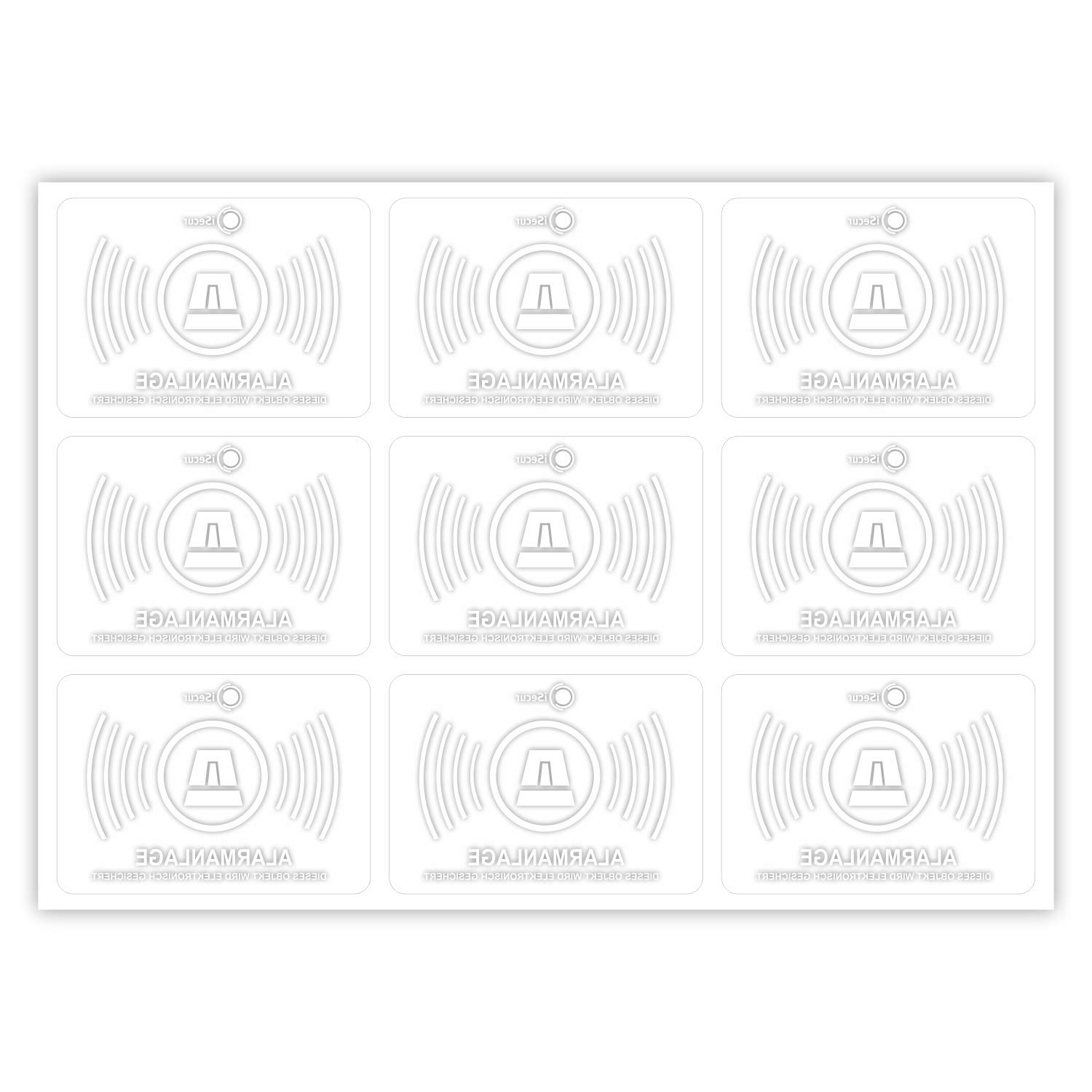 hin364 - Juego de 9 adhesivos para sistema de alarma (5 x 3,5 cm, con sistema de alarma para ventana, puerta, transparente)