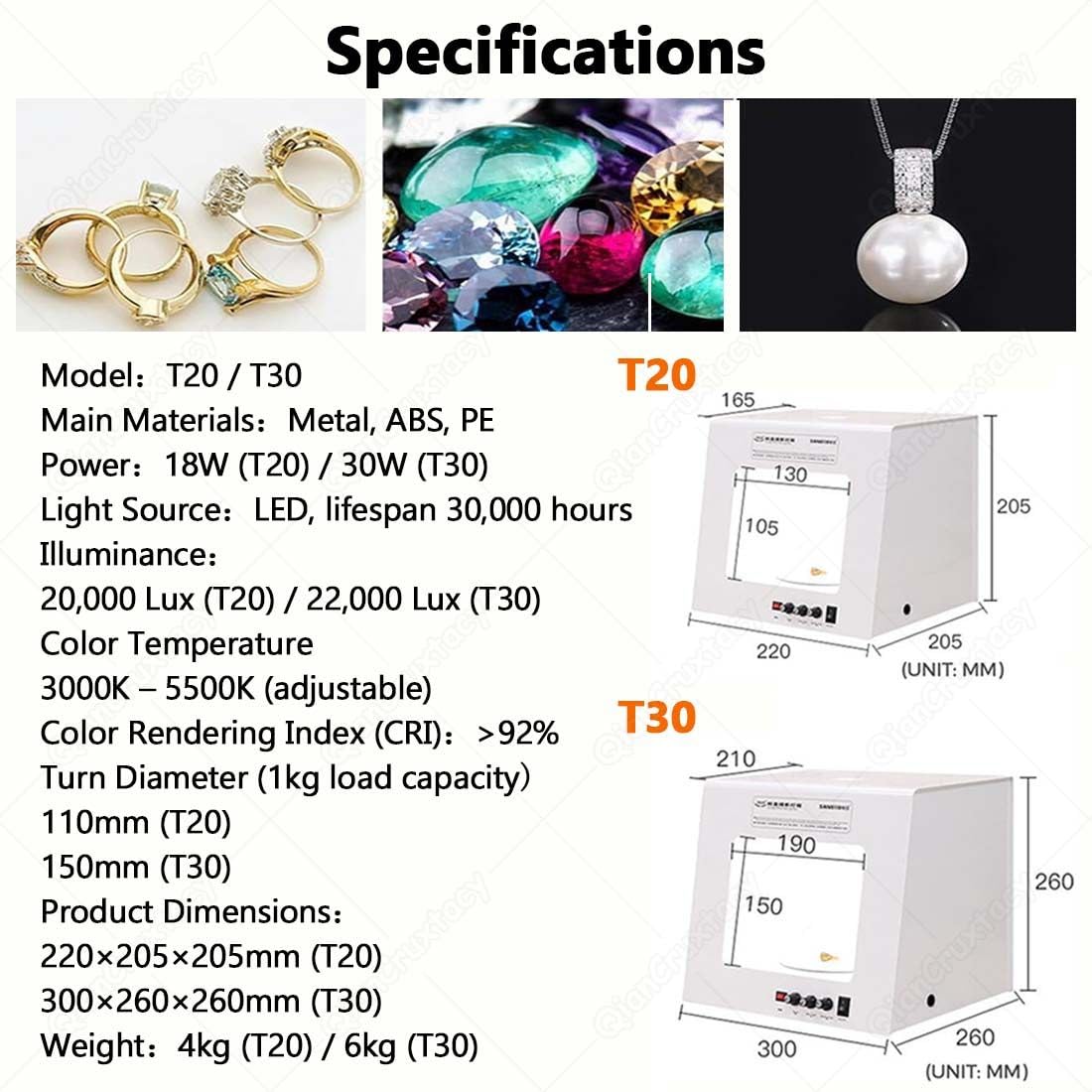 Caja De Luz Versátil para Fotografía De Joyas T30