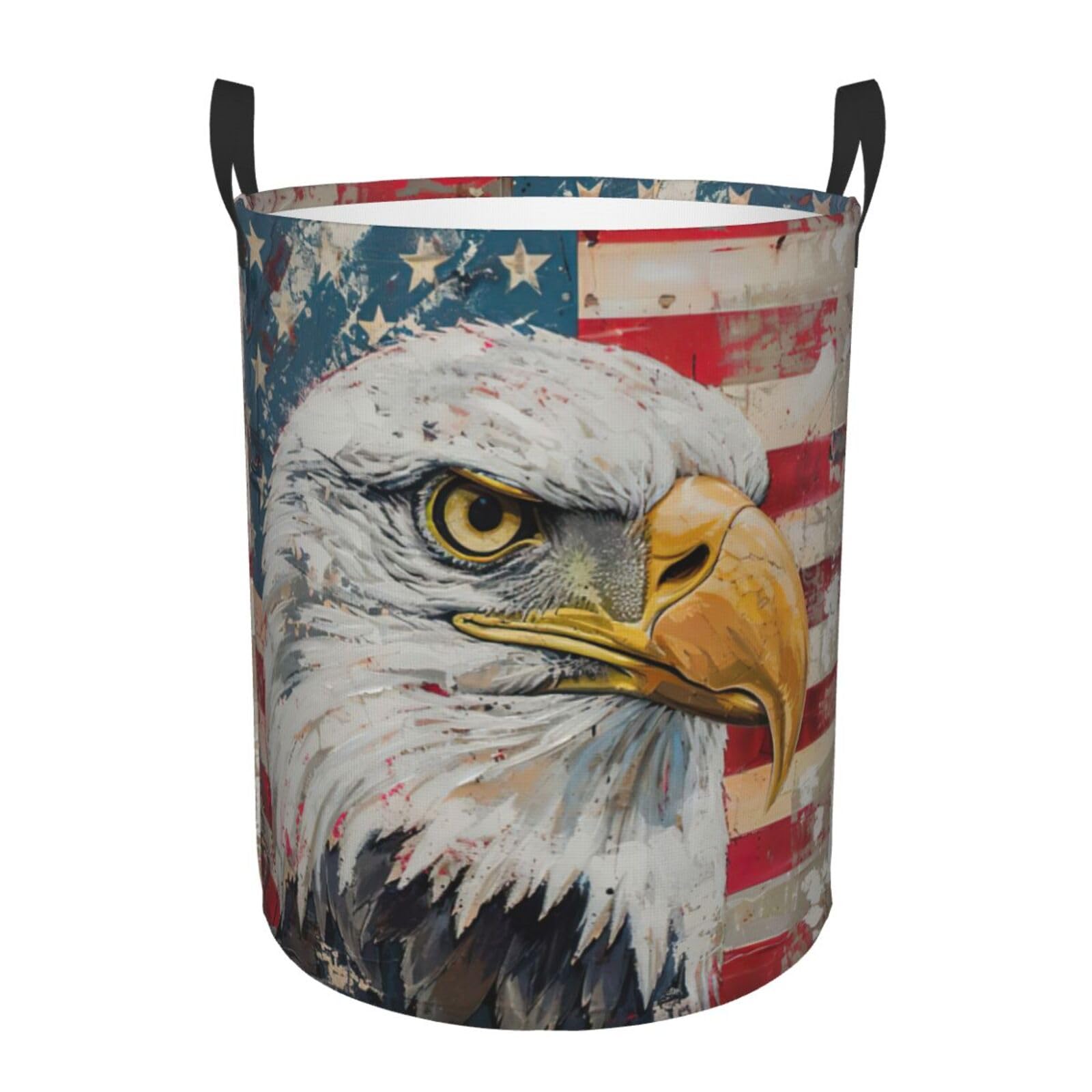 S Collapsible Laundry Hamper Round Patriotic Eagle Print Storage