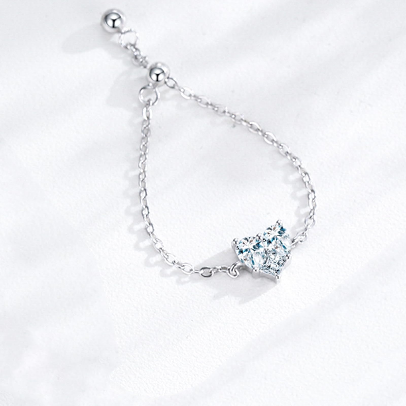 Anillo de cadena de diamantes cultivados en laboratorio de oro blanco de 18 quilates, anillo ajustable personalizado para mujer