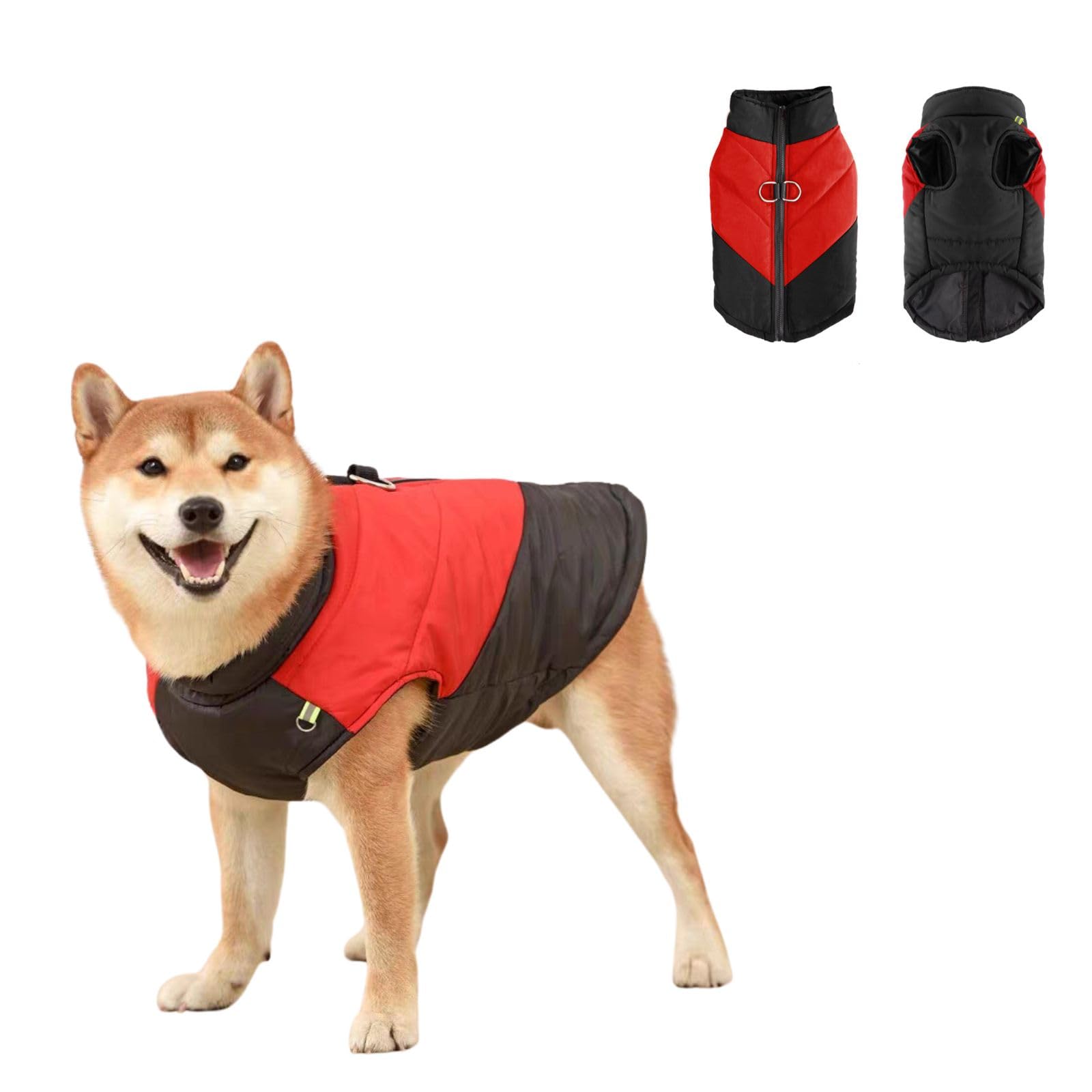 Dog Winter Warm Coat with D-Ring,Slightly Waterproof Pet Color Blocking Jacket Dog Cold Weather Clothing for Small Medium Large Dogs_M(Black & Red)